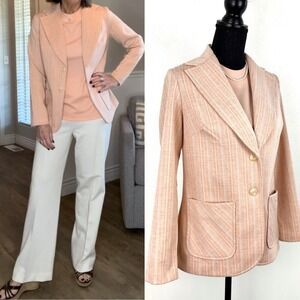 Vintage 70s Womens Medium Blazer Top Set Matching 2 Piece Old School Peach